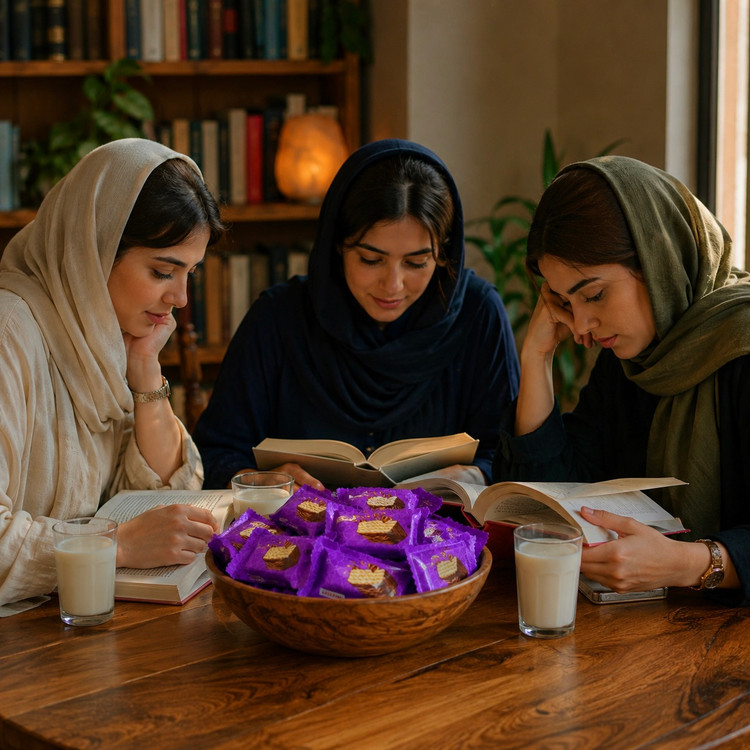 شکلات با ویفر کرم شیر بسیار خوشمزه کنار شیر و چای